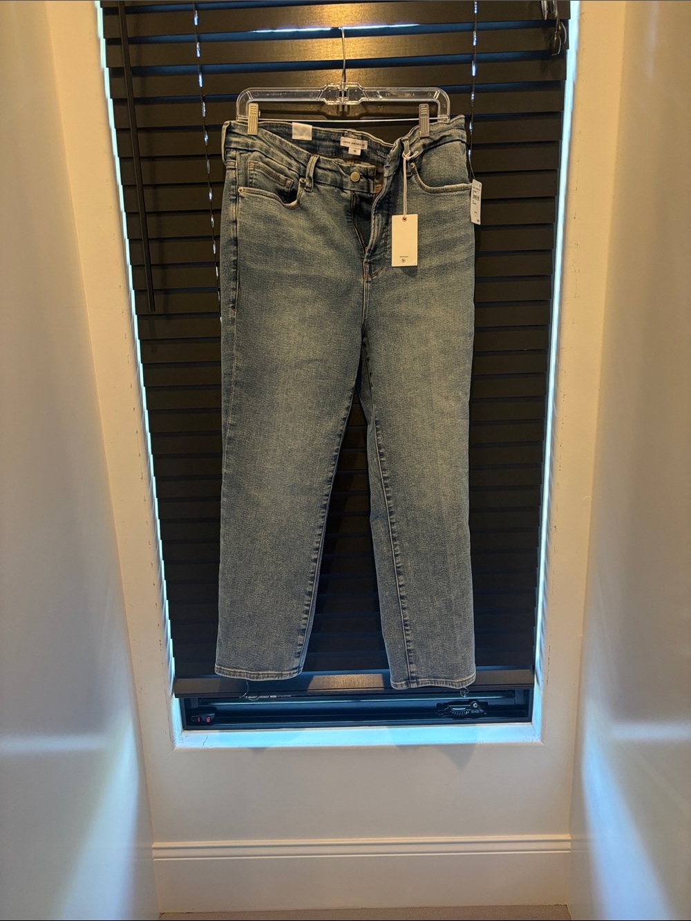Good American Faded Light Blue Straight Leg Jeans